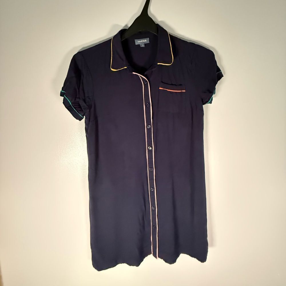 ModCloth Womens Large Navy Blue Retro Shirt Dress